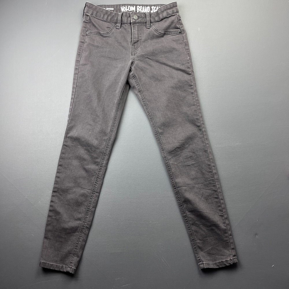 Volcom Women's 3/26 Gray Liberator Skinny Jeans Ankle Stretch Denim Low Rise Y2K